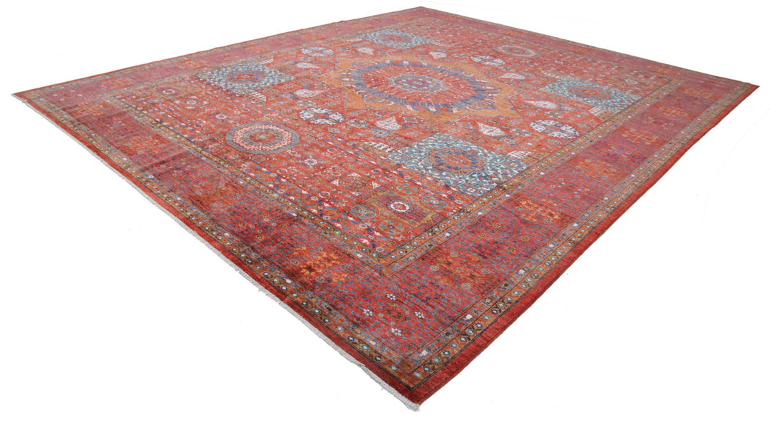 Red Afghan Mamluk Rug 13'6" x 16'0" Hand-Knotted view