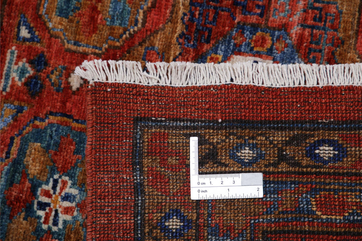 Red Afghan Mamluk Rug 13'6" x 16'0" Hand-Knotted field