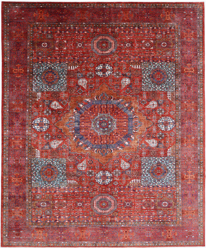 Red Afghan Mamluk Rug 13'6" x 16'0" Hand-Knotted