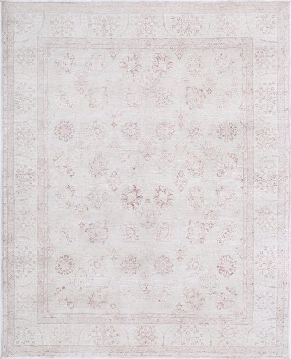 Ivory Pakistani Tabriz Rug 8' 0" x 9' 8" Hand-Knotted