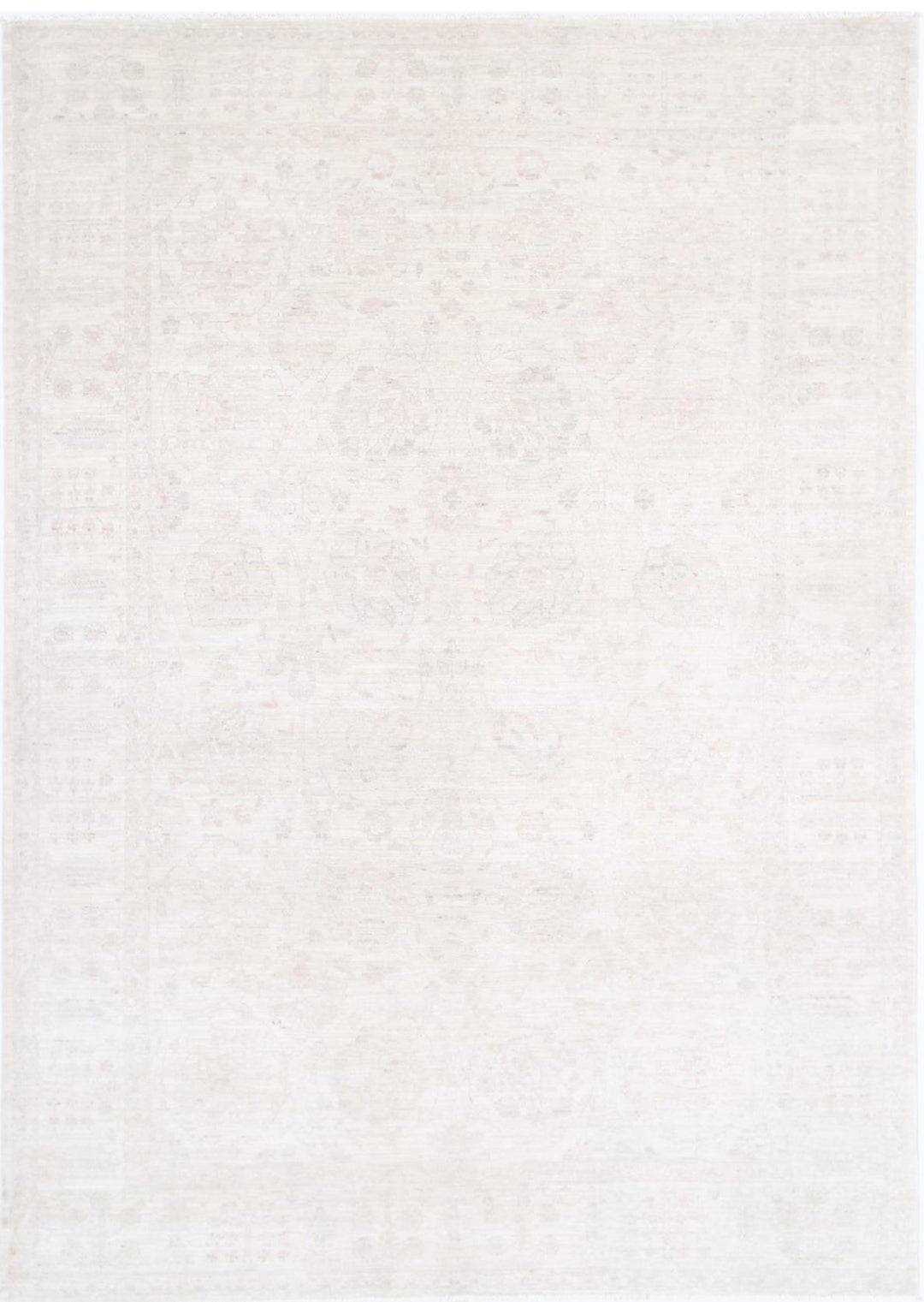 Ivory Pakistani Tabriz Rug 6'2" x 8'9" Hand-Knotted