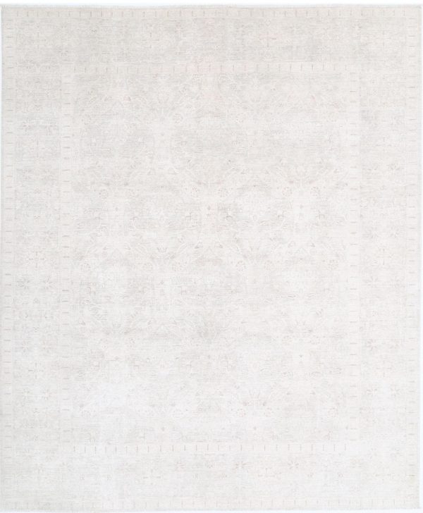 Ivory Afghan Tabriz Rug 8' 0" x 9' 9" Hand-Knotted