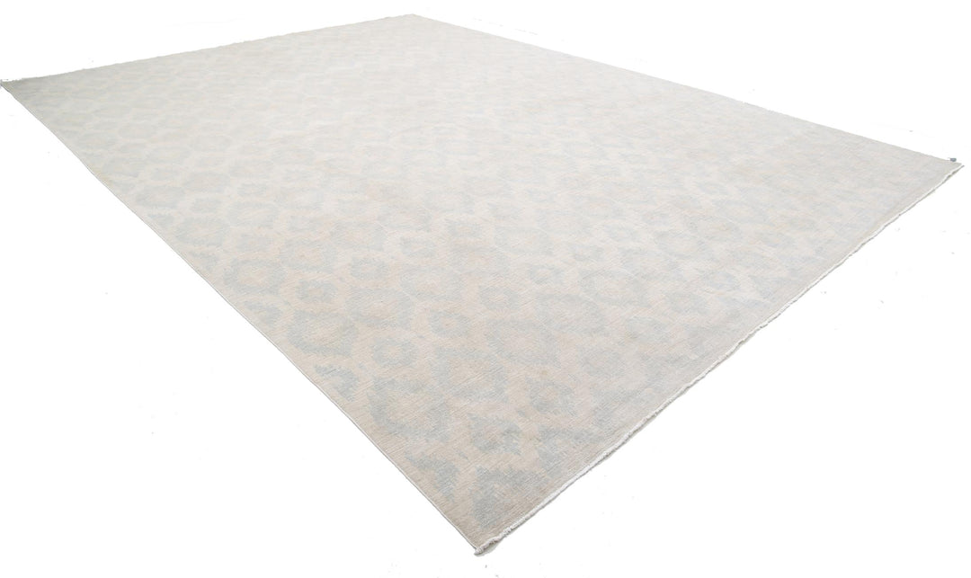 Ivory Afghan Oriental Rug 12'6" x 17'1" Hand-Knotted detail