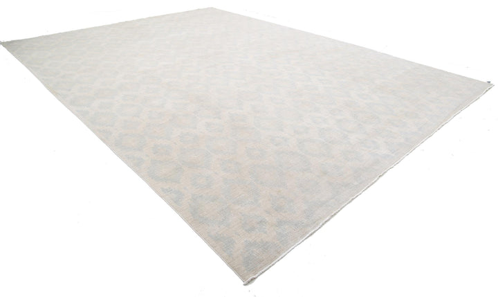 Ivory Afghan Oriental Rug 12'6" x 17'1" Hand-Knotted detail