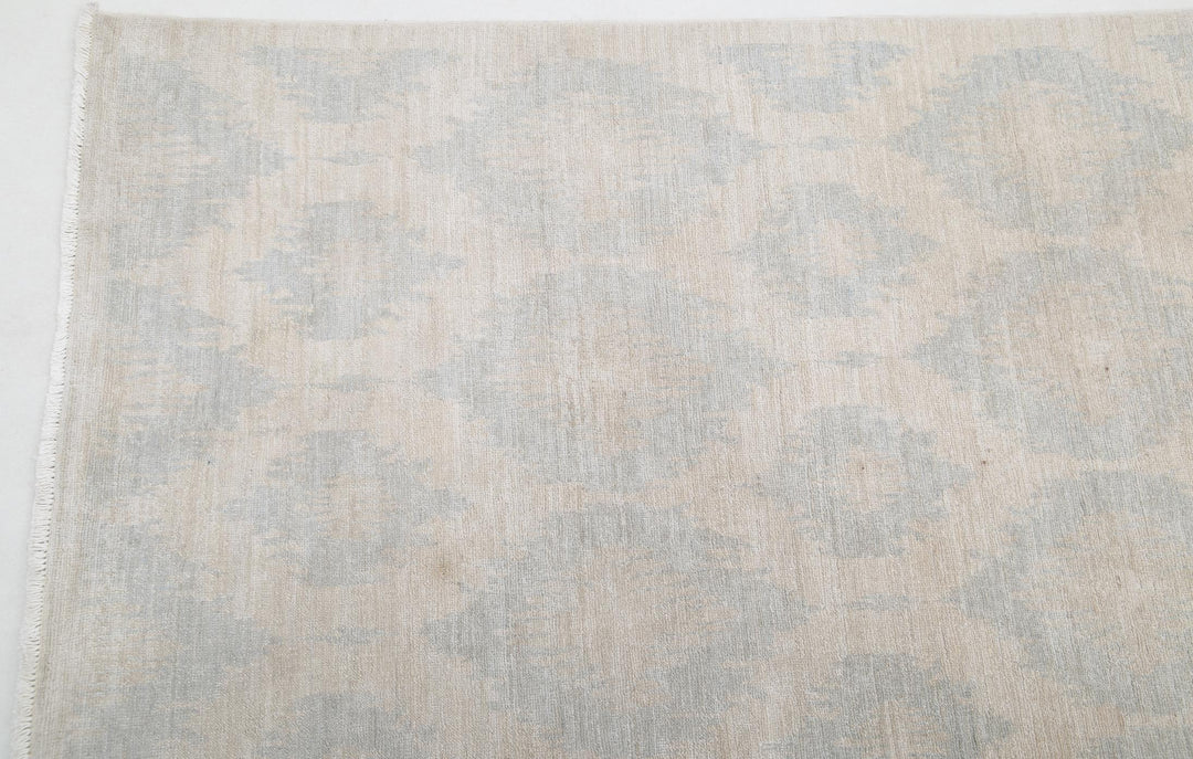 Ivory Afghan Oriental Rug 12'6" x 17'1" Hand-Knotted reverse