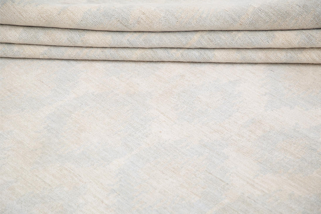 Ivory Afghan Oriental Rug 12'6" x 17'1" Hand-Knotted pattern
