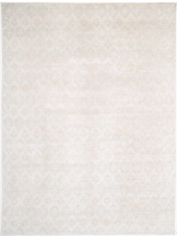 Ivory Afghan Oriental Rug 12'6" x 17'1" Hand-Knotted