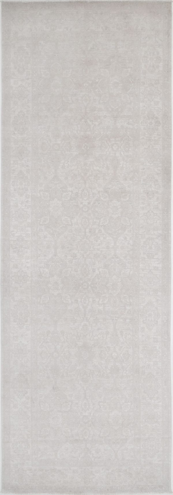 Ivory Pakistani Tabriz Rug 4'9" x 14'2" Hand-Knotted