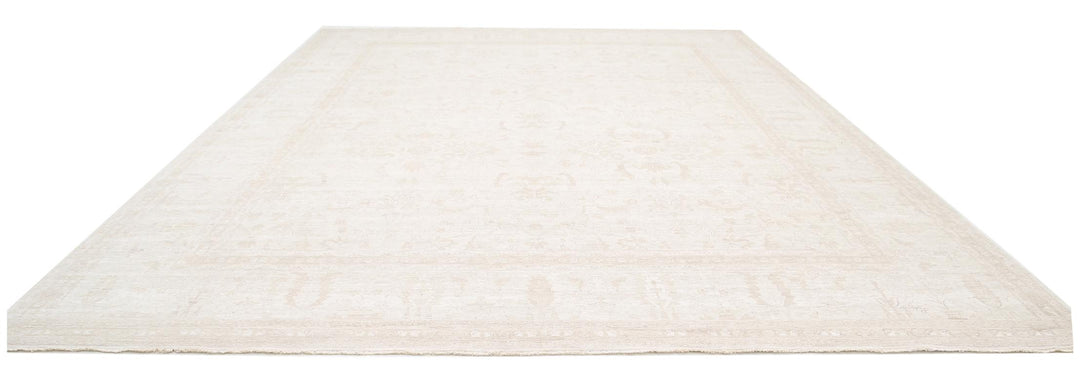 Ivory Pakistani Tabriz Rug 13'5" x 17'7" Hand-Knotted reverse