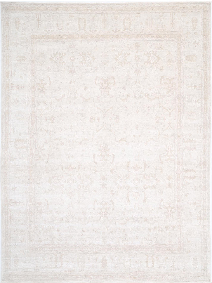 Ivory Pakistani Tabriz Rug 13'5" x 17'7" Hand-Knotted