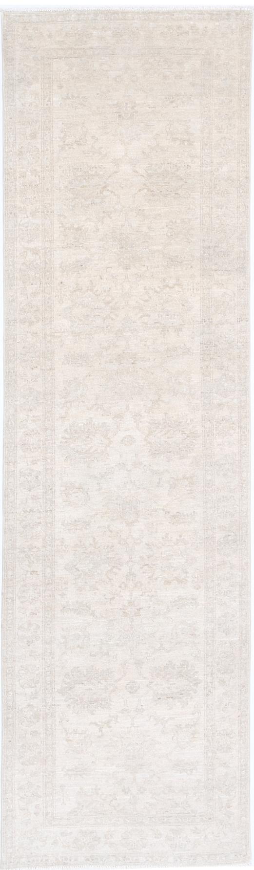 Ivory Afghan Tabriz Rug 2'6" x 9'5" Hand-Knotted