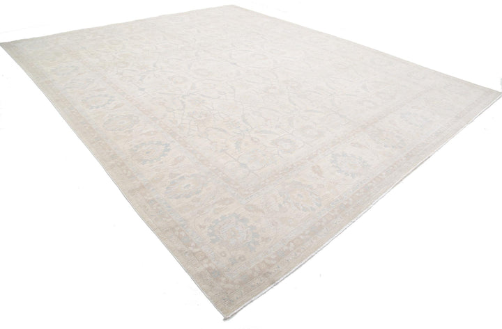Ivory Pakistani Tabriz Rug 11'11" x 14'6" Hand-Knotted detail