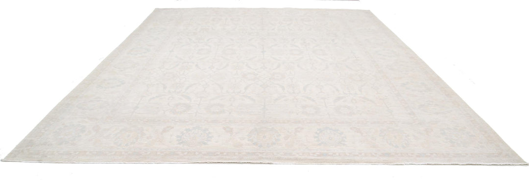Ivory Pakistani Tabriz Rug 11'11" x 14'6" Hand-Knotted view 9