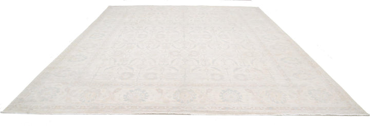 Ivory Pakistani Tabriz Rug 11'11" x 14'6" Hand-Knotted view 9