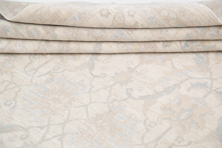 Ivory Pakistani Tabriz Rug 11'11" x 14'6" Hand-Knotted pattern