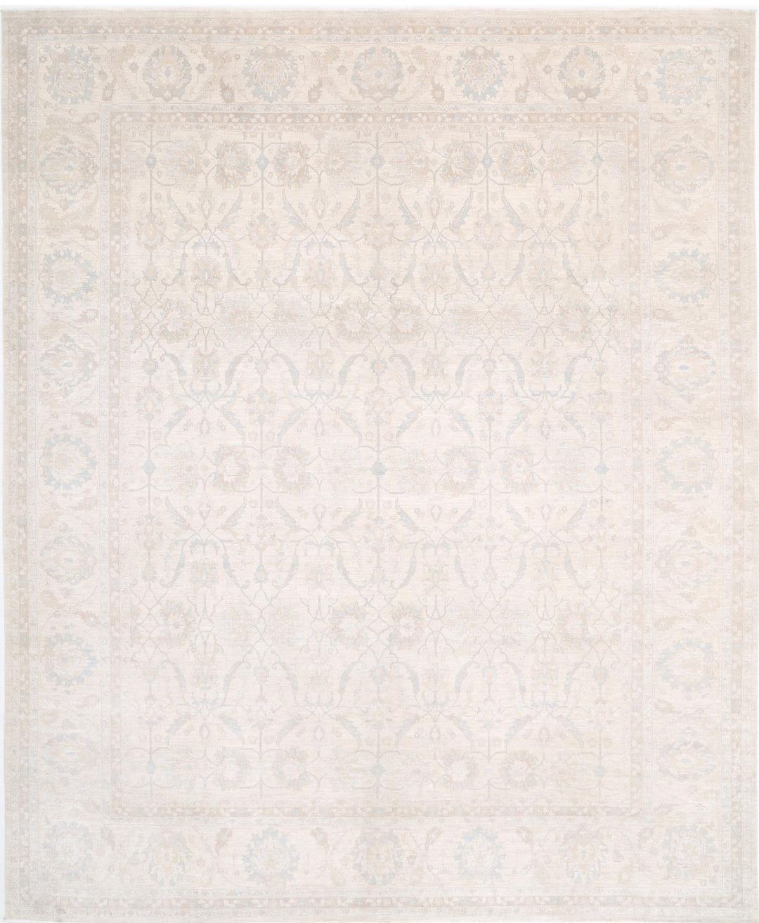 Ivory Pakistani Tabriz Rug 11'11" x 14'6" Hand-Knotted