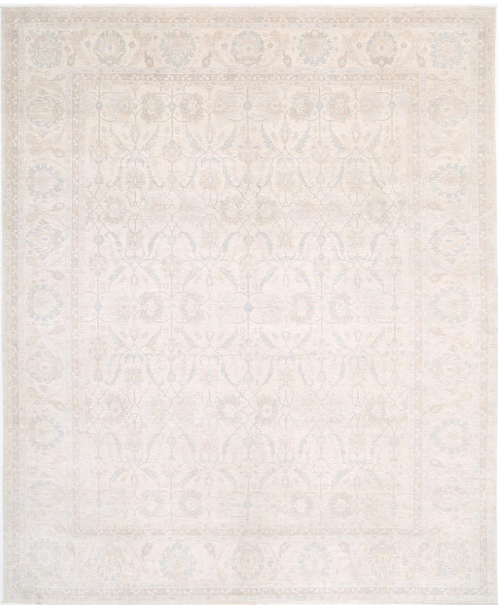 Ivory Pakistani Tabriz Rug 11'11" x 14'6" Hand-Knotted