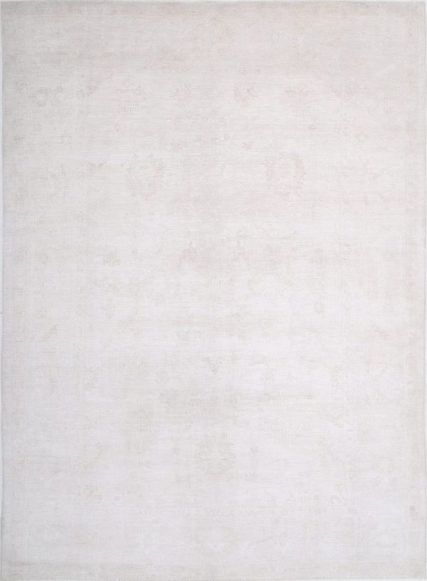 Ivory Pakistani Oushak Rug 10' 4" x 14' 1" Hand-Knotted