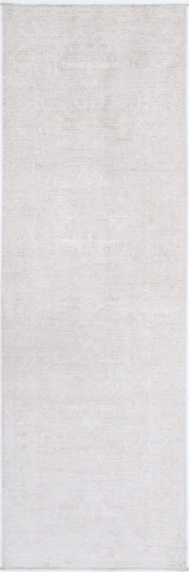 Ivory Afghan Tabriz Rug 3'0" x 10'1" Hand-Knotted