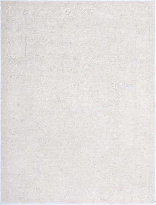 Ivory Afghan Tabriz Rug 8'11" x 11'10" Hand-Knotted