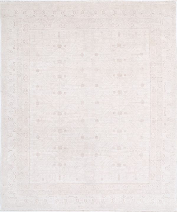 Ivory Pakistani Oushak Rug 7'11" x 9'5" Hand-Knotted