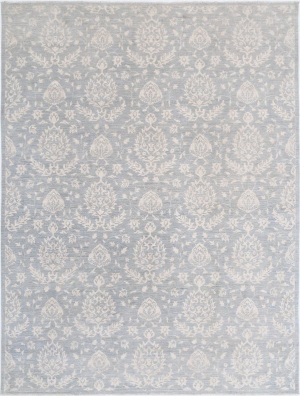 Grey Pakistani Oriental Rug 9' 0" x 11' 11" Hand-Knotted