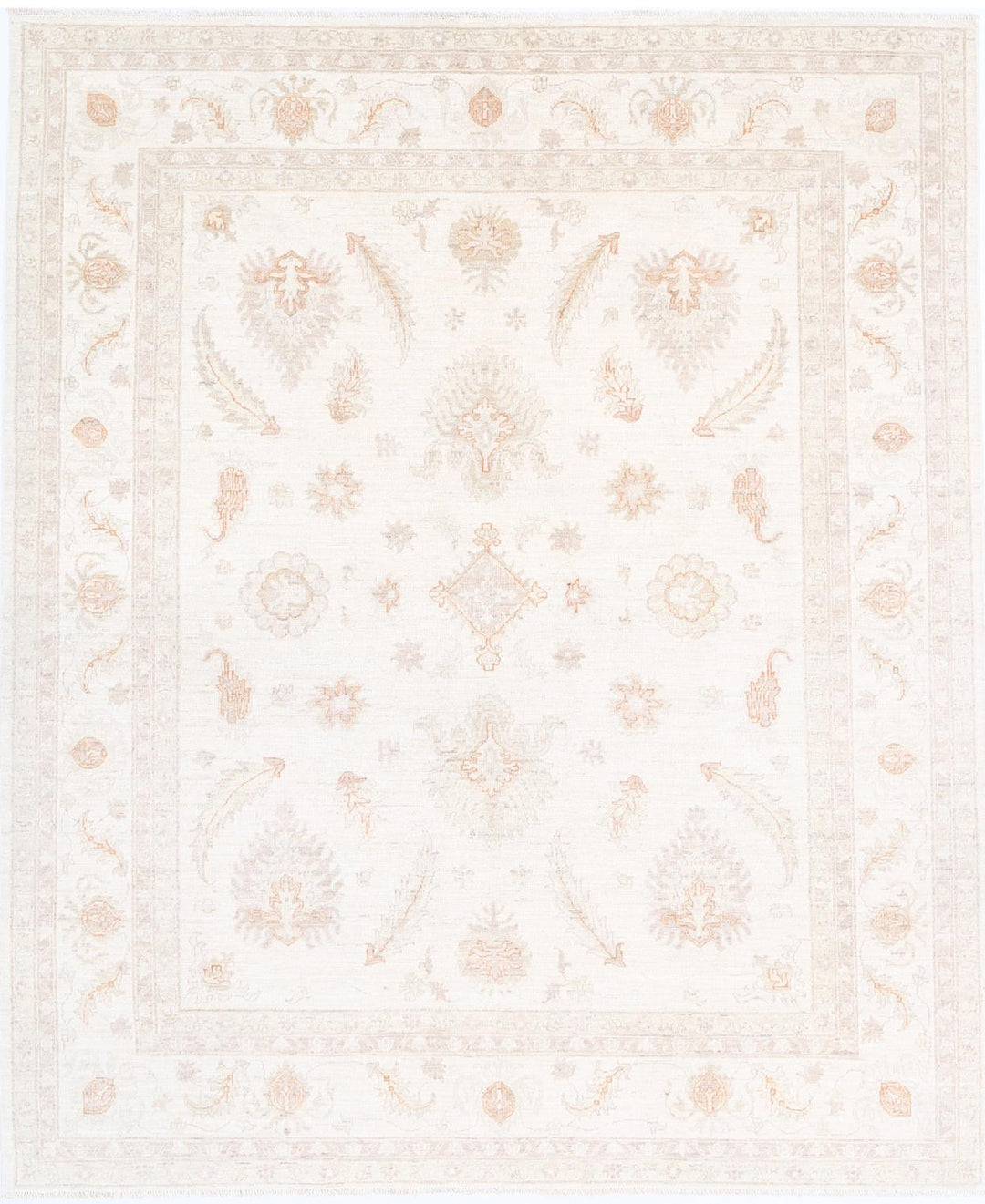 Ivory Pakistani Tabriz Rug 6'6" x 7'9" Hand-Knotted