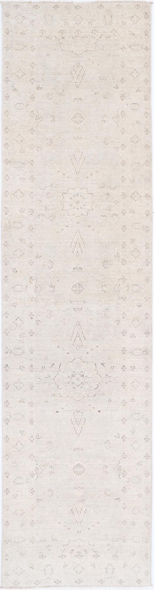 Ivory Pakistani Runner Rug 2'7" x 10'7" Hand-Knotted