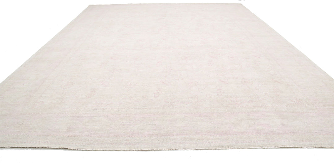 Ivory Afghan Tabriz Rug 13'9" x 17'7" Hand-Knotted close-up