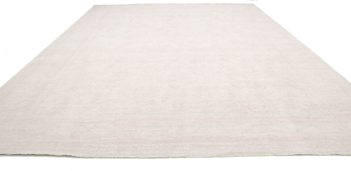 Ivory Afghan Tabriz Rug 13'9" x 17'7" Hand-Knotted close-up