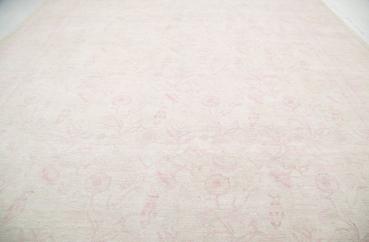 Ivory Afghan Tabriz Rug 13'9" x 17'7" Hand-Knotted pattern