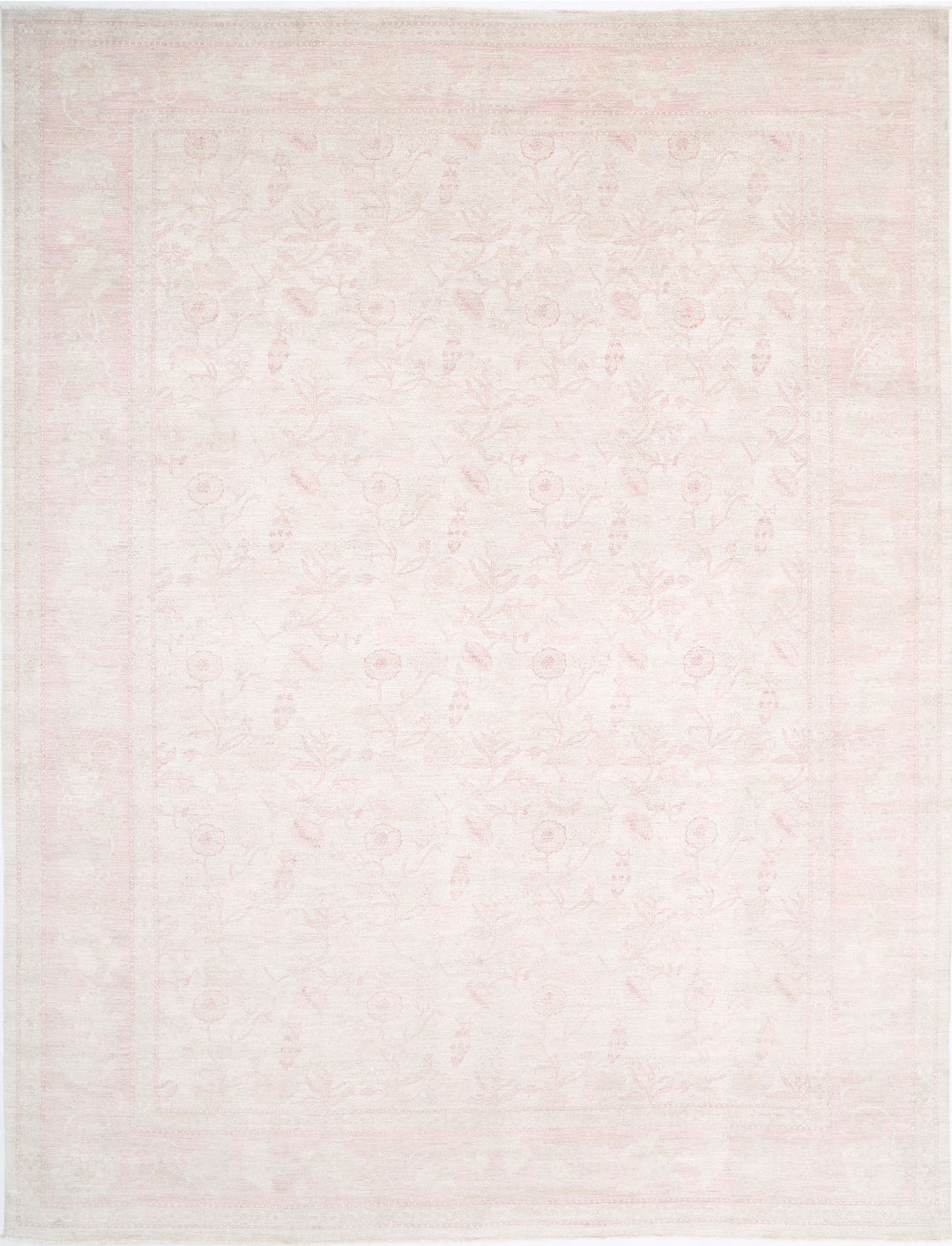 Ivory Afghan Tabriz Rug 13'9" x 17'7" Hand-Knotted