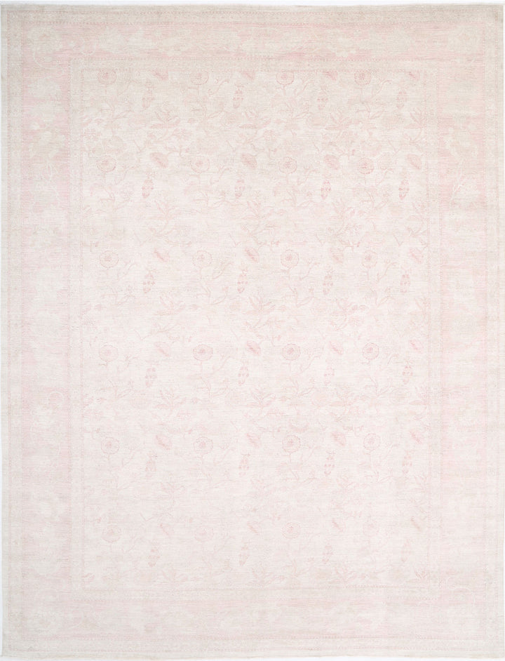 Ivory Afghan Tabriz Rug 13'9" x 17'7" Hand-Knotted