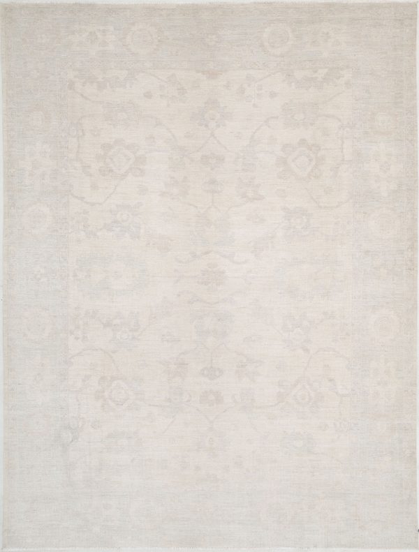 Ivory Pakistani Oushak Rug 9'11" x 13'1" Hand-Knotted