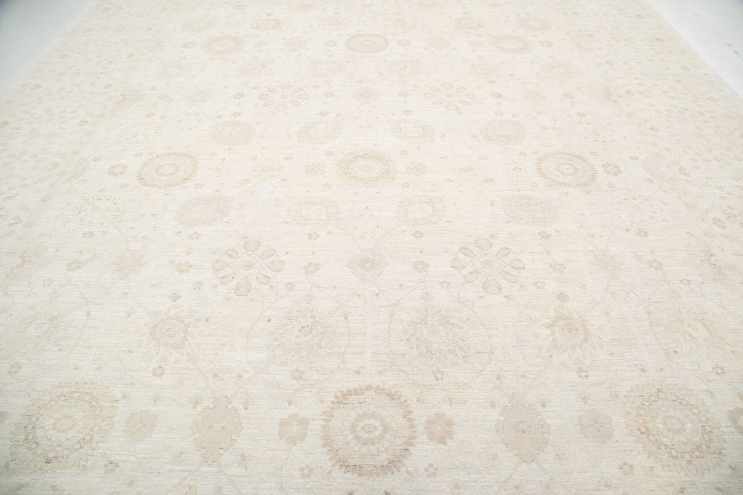 Ivory Afghan Serenity Rug 12'10" x 15'9" Hand-Knotted pattern