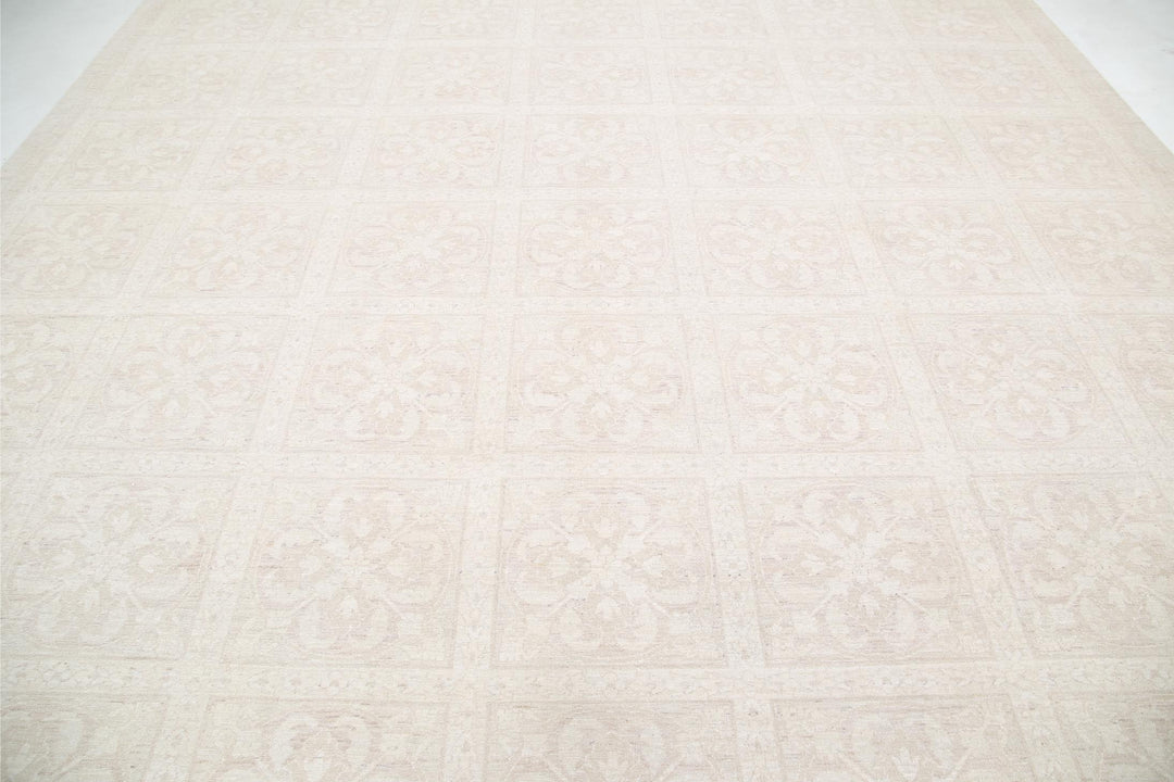 Brown Pakistani Oriental Rug 12'2" x 14'9" Hand-Knotted reverse