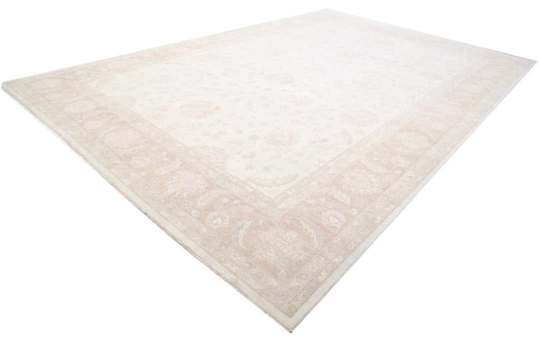 Ivory Pakistani Tabriz Rug 12'4" x 18'1" Hand-Knotted view 9