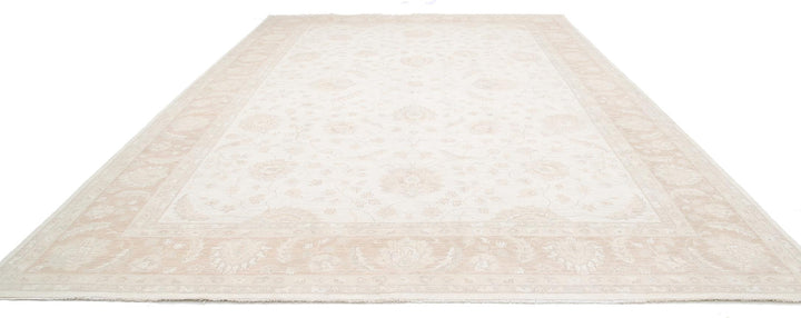 Ivory Pakistani Tabriz Rug 12'4" x 18'1" Hand-Knotted reverse
