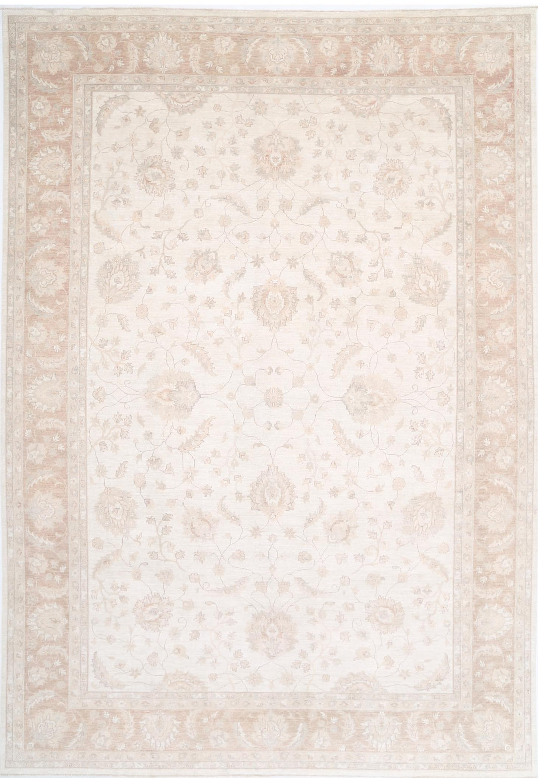 Ivory Pakistani Tabriz Rug 12'4" x 18'1" Hand-Knotted