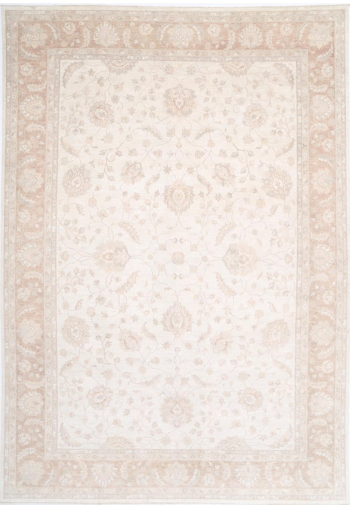 Ivory Pakistani Tabriz Rug 12'4" x 18'1" Hand-Knotted