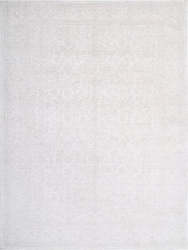 Ivory Pakistani Tabriz Rug 10'2" x 13'4" Hand-Knotted