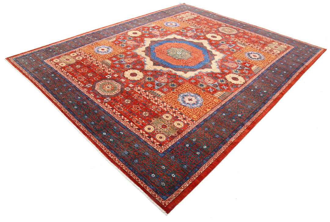 Red Pakistani Mamluk Rug 8'9" x 10'10" Hand-Knotted view
