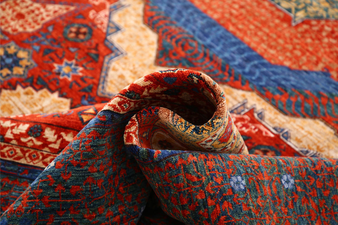 Red Pakistani Mamluk Rug 8'9" x 10'10" Hand-Knotted texture