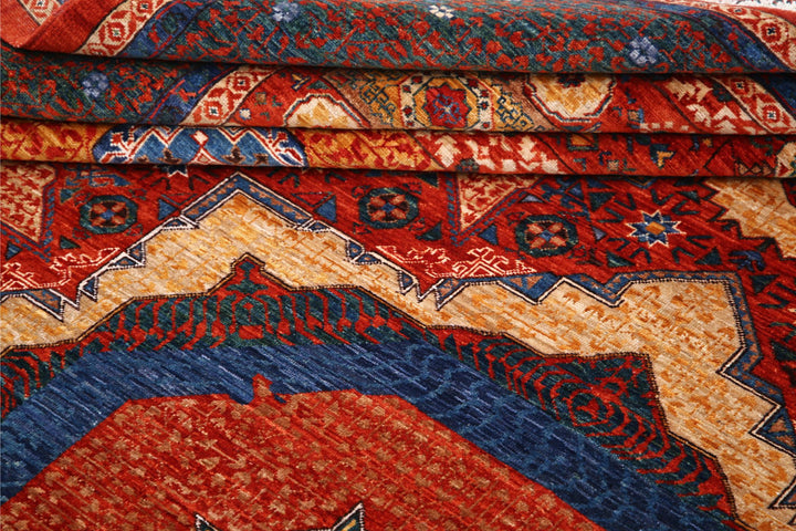 Red Pakistani Mamluk Rug 8'9" x 10'10" Hand-Knotted reverse
