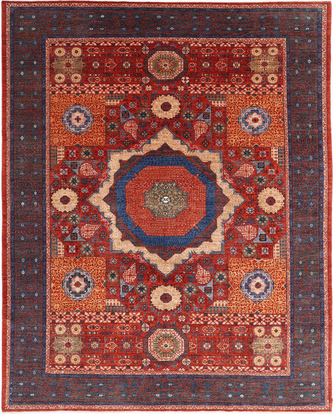 Red Pakistani Mamluk Rug 8'9" x 10'10" Hand-Knotted