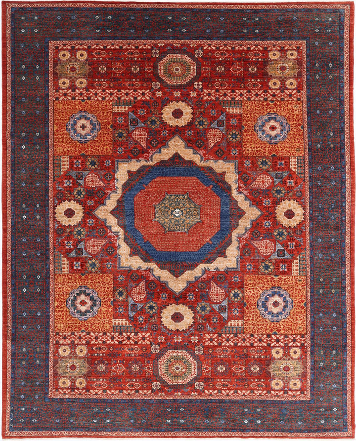 Red Pakistani Mamluk Rug 8'9" x 10'10" Hand-Knotted