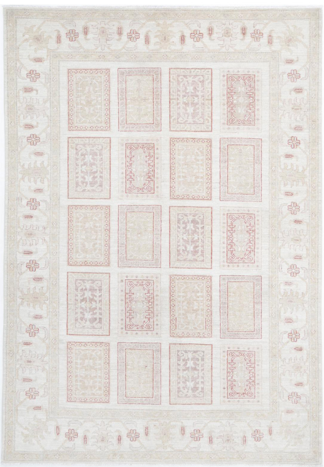 Ivory Afghan Ziegler Rug 5'6" x 7'11" Hand-Knotted