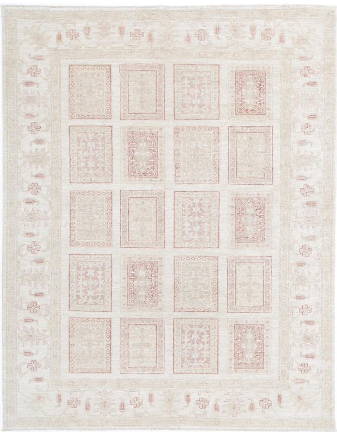 Ivory Afghan Ziegler Rug 5'6" x 7'1" Hand-Knotted