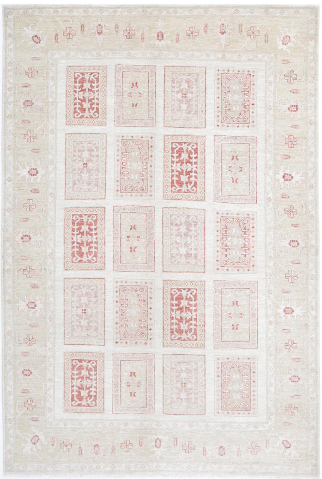 Ivory Afghan Ziegler Rug 5'6" x 8'0" Hand-Knotted