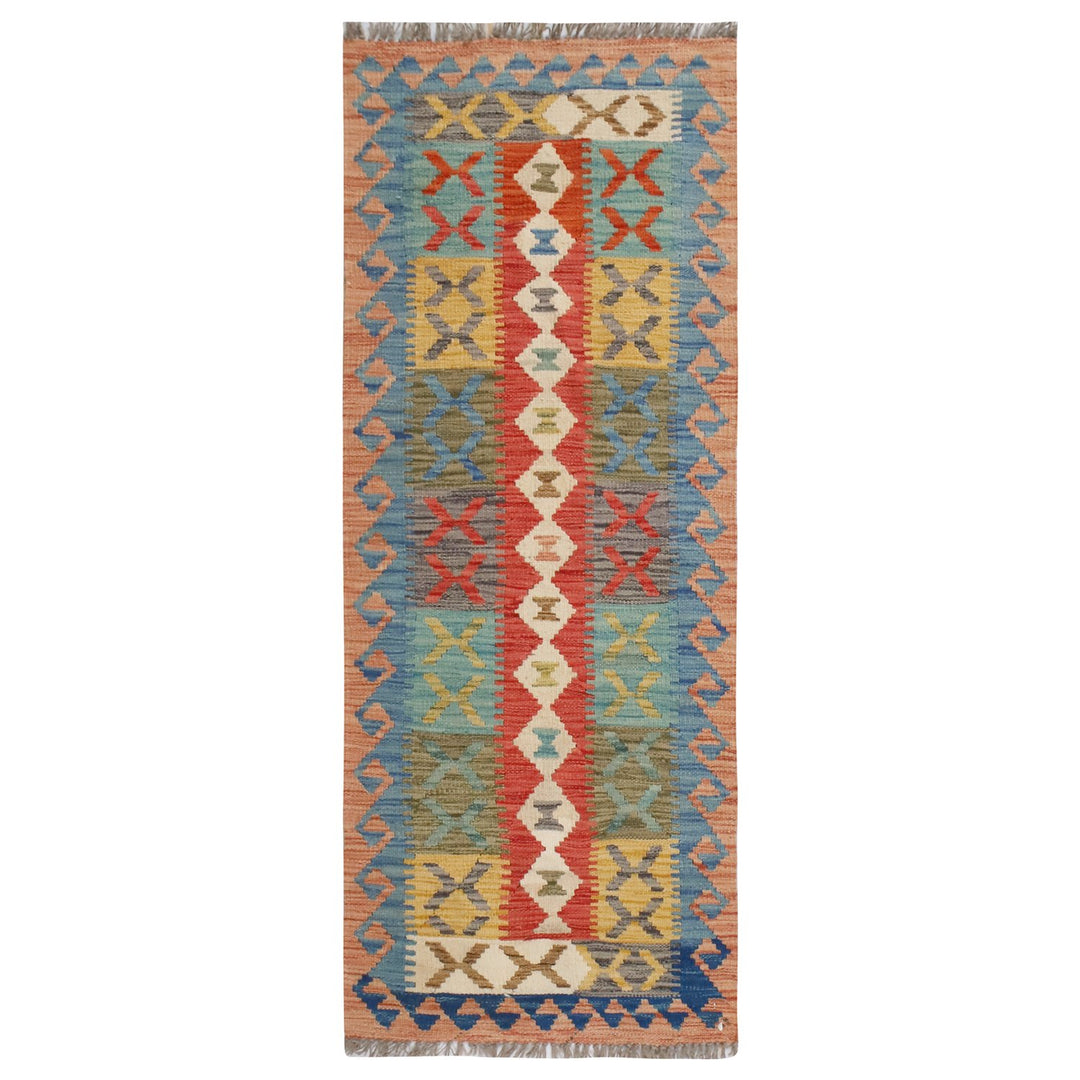 Afghan Vegetable Kilim Rug 2'1" x 5'5" Flat-Weave